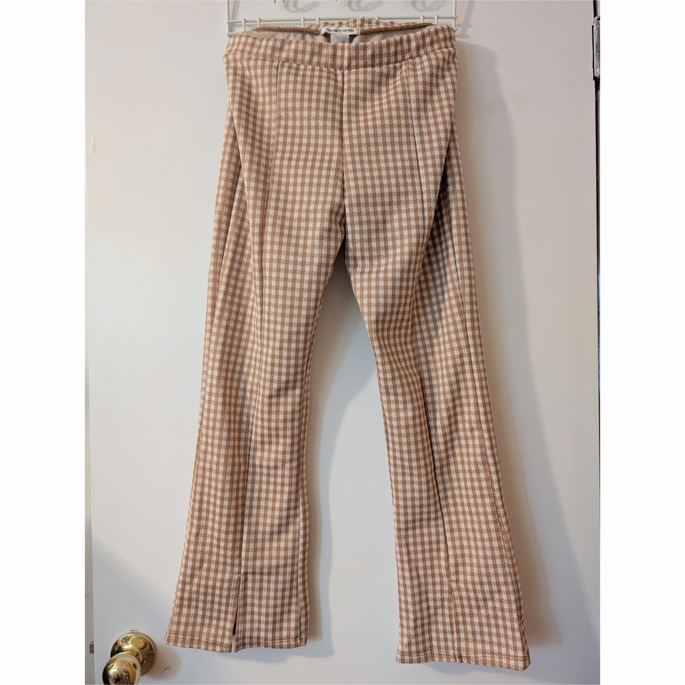 Caution To The Wind Tan and Cream Houndstooth Pants Size Medium